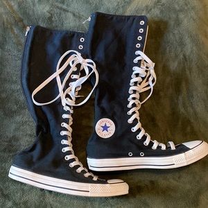 Vtg Converse Chuck Taylor HI Knee High Shoes Black White Womans 10 Mens 8 1V708